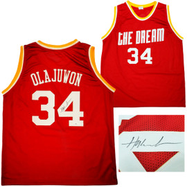 Houston Rockets Hakeem Olajuwon Autographed Red Jersey The Dream JSA Stock #202338