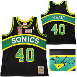 Seattle Supersonics Shawn Kemp Autographed Black Authentic Mitchell & Ness Hardwood Classics Swingman Jersey Size XL Signed On Front MCS Holo Stock #203435