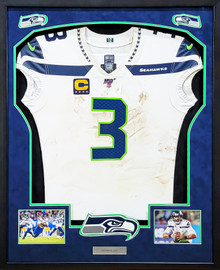 Russell Wilson Framed Game Used Seattle Seahawks White Nike Jersey With Captain's Patch & NFL 100 Logo Unsigned SKU #203517