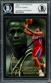 Allen Iverson Autographed 1996-97 Flair Showcase Row 2 Rookie Card #3 Philadelphia 76ers Beckett BAS #14134139