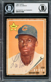 Lou Brock Autographed 1962 Topps Rookie Card #387 Chicago Cubs Vintage Signature Beckett BAS #14131900