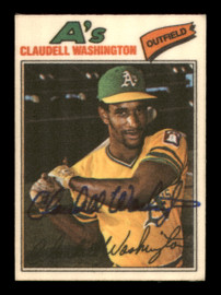 Claudell Washington Autographed 1977 Topps Stickers Card #50 Oakland A's SKU #204971