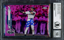 Ichiro Suzuki Autographed 2020 Topps Chrome Update Pink Refractor Card #U-64 Seattle Mariners Auto Grade Gem Mint 10 Beckett BAS #14129319