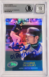 Ichiro Suzuki Autographed 2001 eTopps Rookie Card #100 Seattle Mariners Auto Grade Gem Mint 10 01 ROY/MVP Beckett BAS #14129125