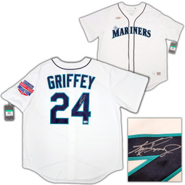  Mariners Ken Griffey Jr. Autographed White Majestic Cool Base  Jersey Retirement Patch Size L Beckett BAS QR : Sports & Outdoors