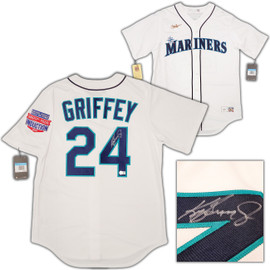 Seattle Mariners Ken Griffey Jr. Autographed White Nike Cooperstown Edition Jersey HOF Patch Size M Beckett BAS QR Stock #206022