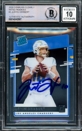 Justin Herbert Autographed 2020 Donruss Clearly Rated Rookie Card #RR-JH Los Angeles Chargers Auto Grade Gem Mint 10 Beckett BAS Stock #206076