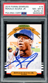 Ronald Acuna Jr. Autographed 2019 Panini Donruss Diamond Kings Card #16 Atlanta Braves PSA 8 Auto Grade Gem Mint 10 PSA/DNA #56463230