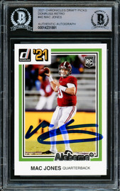 Mac Jones Autographed 2021 Donruss Rookie Card #40 Alabama Crimson Tide Beckett BAS #14231881