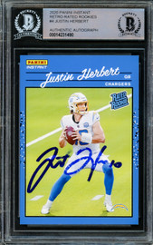 Justin Herbert Autographed 2020 Panini Instant Rated Rookie Card #RR4 Los Angeles Chargers (Smudged) Beckett BAS #14231490