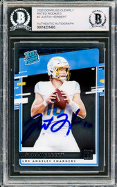 Justin Herbert Autographed 2020 Donruss Clearly Rated Rookie Card #RR-JH Los Angeles Chargers Beckett BAS #14231493