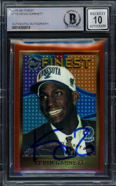 Kevin Garnett Autographed 1995-96 Topps Finest Rookie Card #115 Minnesota Timberwolves Auto Grade Gem Mint 10 Beckett BAS #14392819