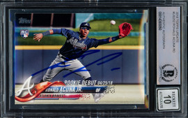 Ronald Acuna Jr. Autographed 2018 Topps Chrome Update Rookie Card #HMT31  Atlanta Braves PSA 10 Auto Grade Mint 9 PSA/DNA #56463132