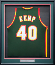 Seattle Supersonics Shawn Kemp Autographed Framed Green & Red Jersey MCS Holo Stock #206944