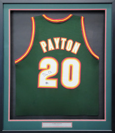 Seattle Supersonics Gary Payton Autographed Framed Green & Red Jersey Beckett BAS Stock #206947