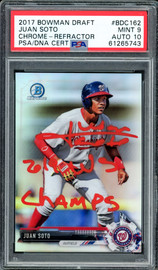 Juan Soto Autographed 2017 Bowman Draft Chrome Refractor Rookie Card #BDC162 New York Yankees PSA 9 Auto Grade Gem Mint 10 "2019 WS Champs" PSA/DNA #61265743