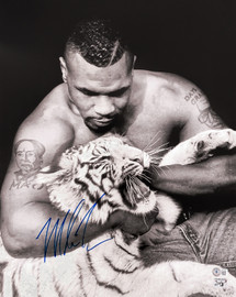 Mike Tyson Autographed 16x20 Photo With Tiger Beckett BAS Stock #206972