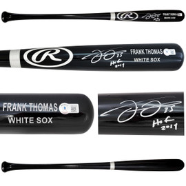 Frank Thomas Autographed Black Rawlings Game Model Bat Chicago White Sox "HOF 2014" Beckett BAS Witness Stock #208241