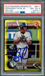 Fernando Tatis Jr. Autographed 2016 Bowman Prospects Yellow Rookie Card #BP17 San Diego Padres PSA 8 Auto Grade 7 PSA/DNA #62841187