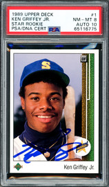 Ken Griffey Jr. Autographed 1989 Upper Deck Rookie Card #1 Seattle Mariners PSA 8 Auto Grade Gem Mint 10 PSA/DNA #65116775