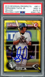 Fernando Tatis Jr. Autographed 2016 Bowman Prospects Yellow Rookie Card #BP17 San Diego Padres PSA 9 Auto Grade Mint 9 PSA/DNA #62841182