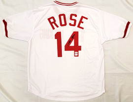 Cincinnati Reds Pete Rose Autographed White Jersey Hit King JSA #WA035057