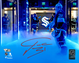 Philipp Grubauer Autographed 8X10 Photo Seattle Kraken Pregame Tunnel Fanatics Holo Stock #209022