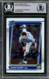 Logan Gilbert Autographed 2021 Donruss Optic Rated Rookie Card #141 Seattle Mariners Beckett BAS #14612785