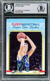 Larry Bird Autographed 1988-89 Fleer Sticker Card #2 Boston Celtics (Smudged) Beckett BAS #14612426