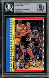 Larry Bird Autographed 1987-88 Fleer Sticker Card #4 Boston Celtics (Smudged) Beckett BAS #14612419