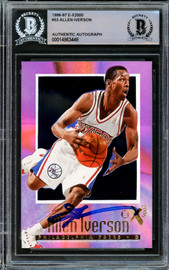 Allen Iverson Autographed 1996-97 E-X2000 Rookie Card #53 Philadelphia 76ers Beckett BAS #14863448