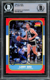 Larry Bird Autographed 1986-87 Fleer Card #9 Boston Celtics Beckett BAS #14612400