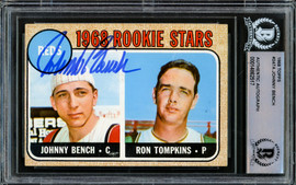 Johnny Bench Autographed 1968 Topps Rookie Card #247 Cincinnati Reds (Off Condition) Beckett BAS #14862517