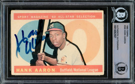 Hank Aaron Autographed 1960 Topps Card #566 Milwaukee Braves Beckett BAS #14682507