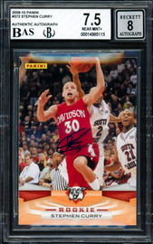 Stephen Curry Autographed 2009-10 Panini Rookie Card #372 Golden State Warriors BGS 7.5 Auto Grade Near Mint/Mint 8 Beckett BAS #14985115