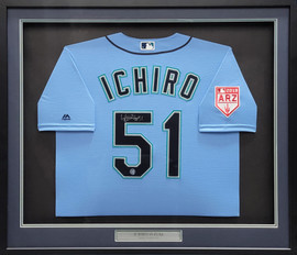 Seattle Mariners Ichiro Suzuki Autographed Framed Light Blue Majestic Spring Training Jersey IS Holo Stock #210145