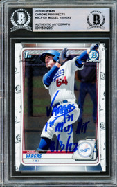 Miguel Vargas Autographed 2020 Bowman Chrome Rookie Card #BCP-131 Los Angeles Dodgers "1st MLB Hit 8/3/22" Beckett BAS Stock #210840