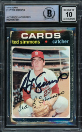 Ted Simmons Autographed 1971 Topps Rookie Card #117 St. Louis Cardinals Auto Grade Gem Mint 10 (Off Condition) Beckett BAS #14867951