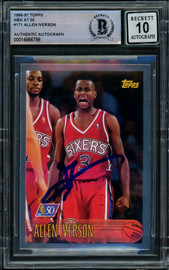 Allen Iverson Autographed 1996-97 Topps NBA at 50 Rookie Card #171 Philadelphia 76ers Auto Grade Gem Mint 10 Beckett BAS #14866798