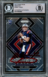 Mac Jones Autographed 2021 Panini Prizm Emergent Rookie Card #E-6 New England Patriots Beckett BAS #14860969