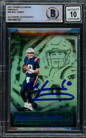 Mac Jones Autographed 2021 Panini Illusions Green Emerald Rookie Card #64 New England Patriots Auto Grade Gem Mint 10 Beckett BAS #14867237