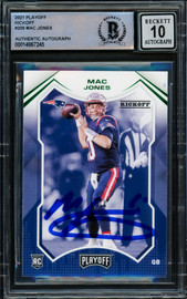 Mac Jones Autographed 2021 Panini Playbook Kickoff Rookie Card #209 New England Patriots Auto Grade Gem Mint 10 Beckett BAS #14867245