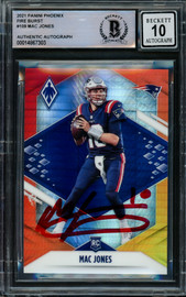 Mac Jones Autographed 2021 Panini Phoenix Fire Burst Rookie Card #109 New England Patriots Auto Grade Gem Mint 10 Beckett BAS #14867303