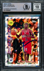 Allen Iverson Autographed 1996-97 Topps Draft Pick Rookie Card #DP1 Philadelphia 76ers Auto Grade Gem Mint 10 Beckett BAS #14866808