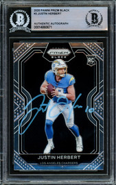 Justin Herbert Autographed 2020 Panini Prizm Black Rookie Card #PB-3 Los Angeles Chargers Beckett BAS #14860671