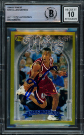 Allen Iverson Autographed 1996-97 Topps Finest Gold Rookie Card #280 Philadelphia 76ers Auto Grade Gem Mint 10 Beckett BAS #14866714