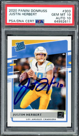 Justin Herbert Autographed 2020 Panini Donruss Rated Rookie  Card #303 Los Angeles Chargers PSA 10 Auto Grade Gem Mint 10 PSA/DNA #64992611