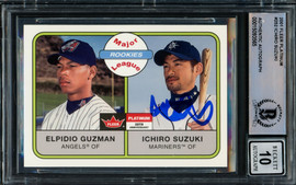 Ichiro Suzuki Autographed 2001 Fleer Platinum Rookie Card #252 Seattle Mariners Auto Grade Gem Mint 10 Beckett BAS Stock #211054