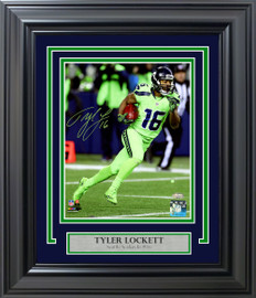 Tyler Lockett Autographed Framed 8x10 Photo Seattle Seahawks Color Rush Green MCS Holo Stock #210976