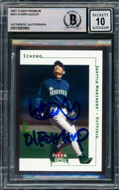 Ichiro Suzuki Autographed 2001 Fleer Premium Rookie Card #231 Seattle Mariners Auto Grade Gem Mint 10 "01 ROY/MVP" #88/1999 Beckett BAS #15093563